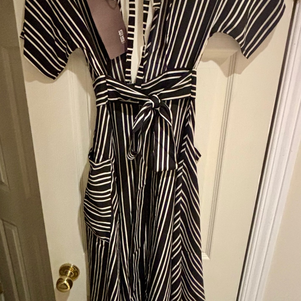 Black and White Wrap Sundress with Flutter Sleeves